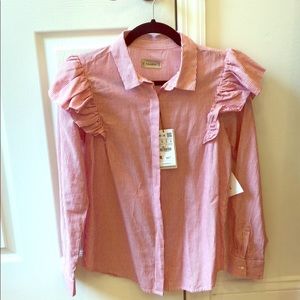 Bold shoulder, stripped button down shirt